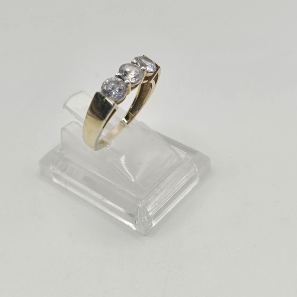 Vintage Size 7 SJD Shiny Round White Crystal CZ Gold Plated Stylish Ring - Picture 3 of 9